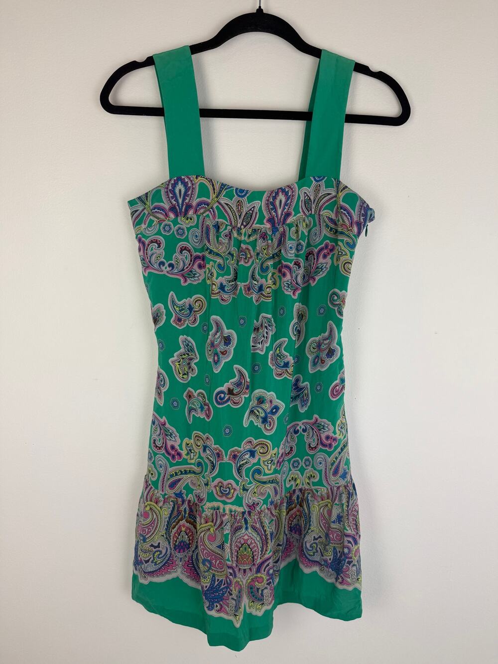 Tibi Womens Sleeveless Paisley Print 100% Silk Lined Aqua Green Mini Dress 2